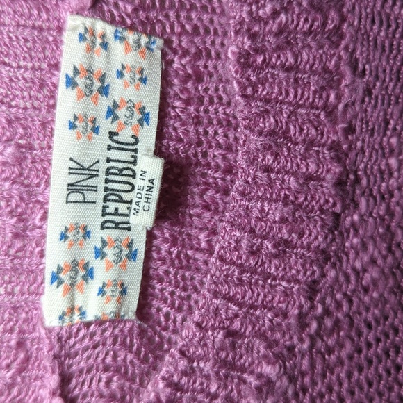 Pink Republic Pink Chenille Crewneck Sweater with Lace Hem Girls Size S 7 - Picture 2 of 5